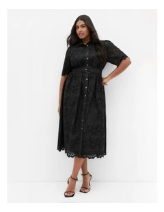 Everlee Broderie Shirt Dress in Black