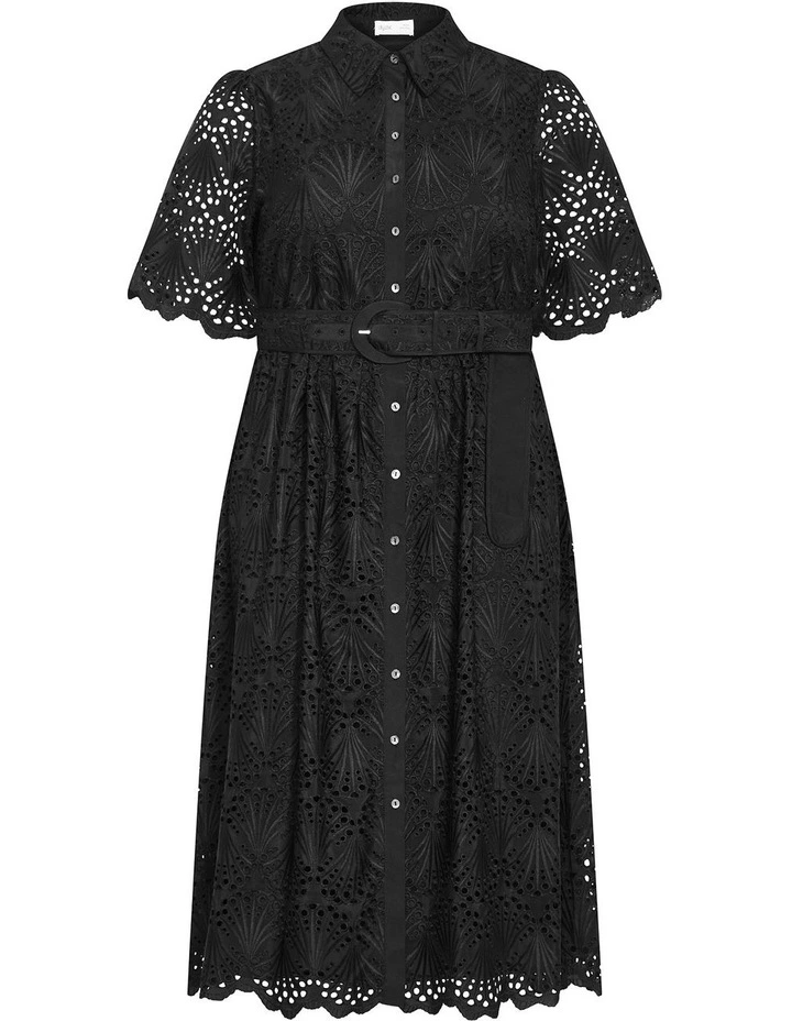 Everlee Broderie Shirt Dress in Black image 3