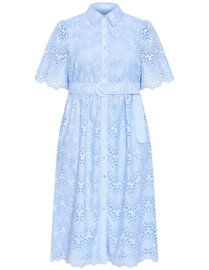 Everlee Broderie Shirt Dress in Soft Blue image 3
