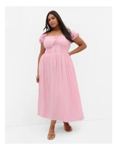 Ariella Crochet Trim Midi Dress in Soft Pink