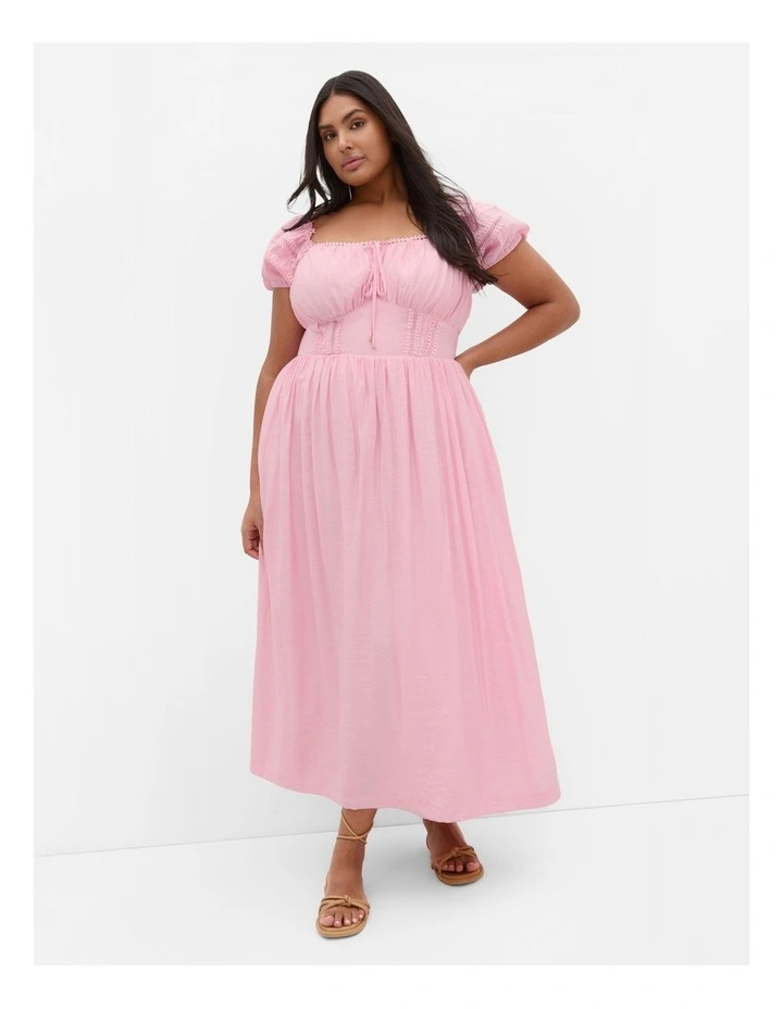 Ariella Crochet Trim Midi Dress in Soft Pink image 1