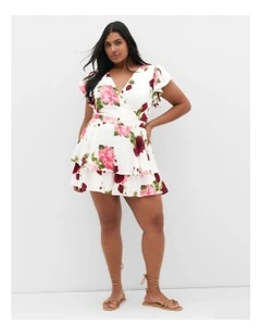 Sunny Frill Rose Print Playsuit in Ivory