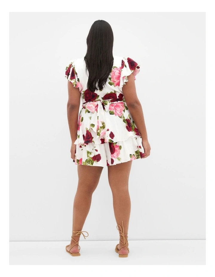 Sunny Frill Rose Print Playsuit in Ivory image 2