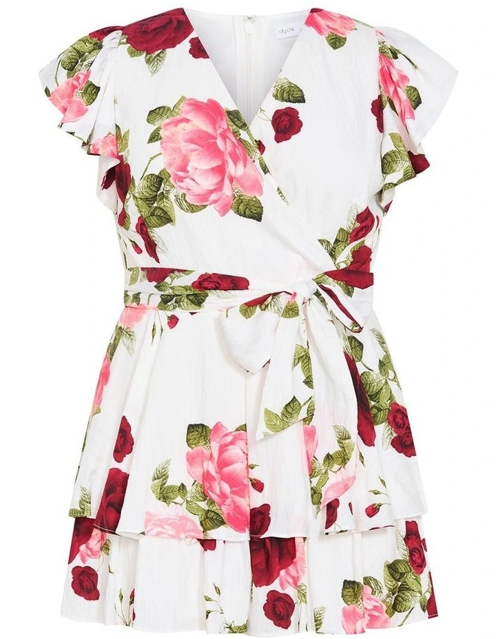 Sunny Frill Rose Print Playsuit in Ivory image 3