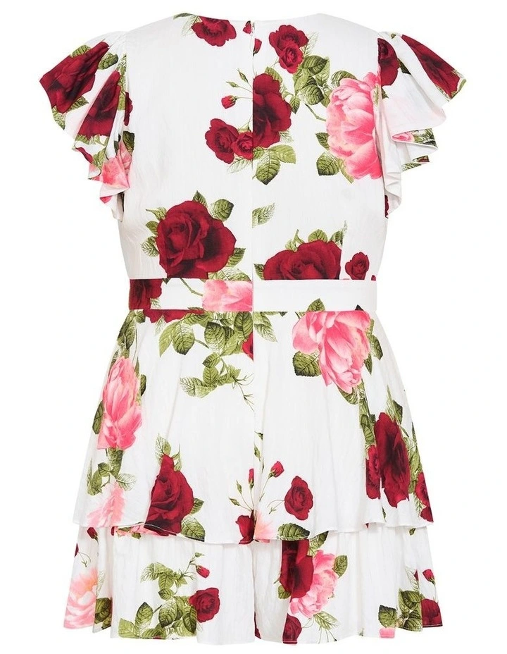 Sunny Frill Rose Print Playsuit in Ivory image 4