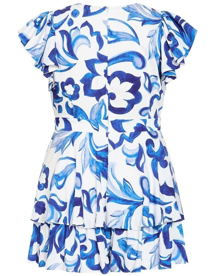 Sunny Frill Palm Print Playsuit in Blue image 4