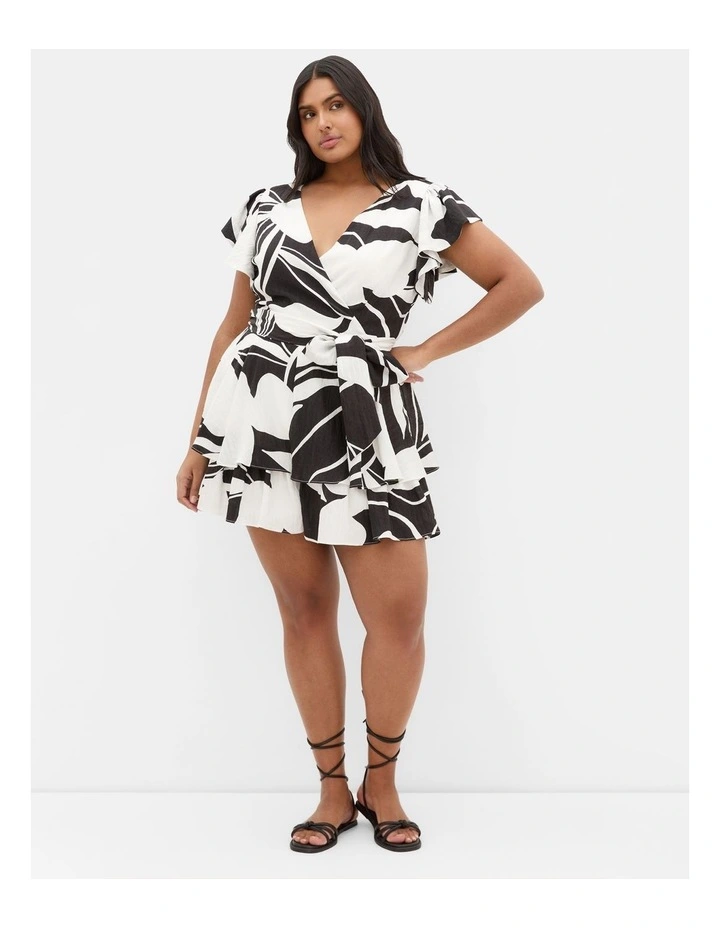 Sunny Frill Mono Print Playsuit in Ivory image 1