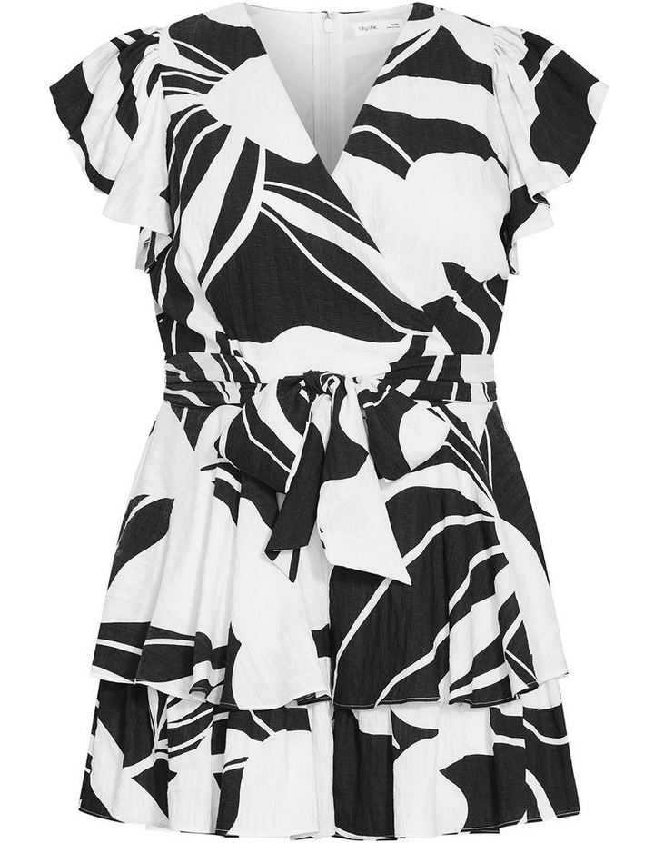 Sunny Frill Mono Print Playsuit in Ivory image 3