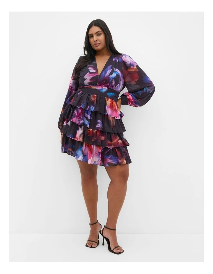 Kailey Print Mini Dress in Dark Purple image 1