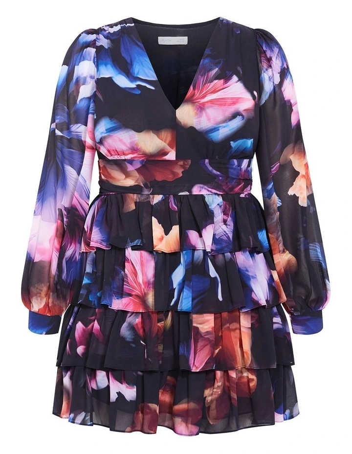 Kailey Print Mini Dress in Dark Purple image 3