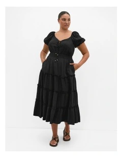 Azola Short Sleeve Midi Dress in Black