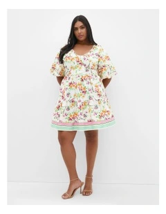 Simona Print Puff Sleeve Mini Dress in Ivory