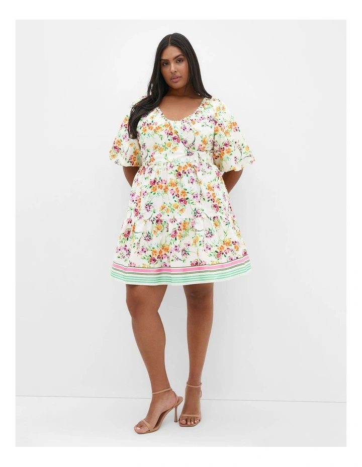 Simona Print Puff Sleeve Mini Dress in Ivory image 1