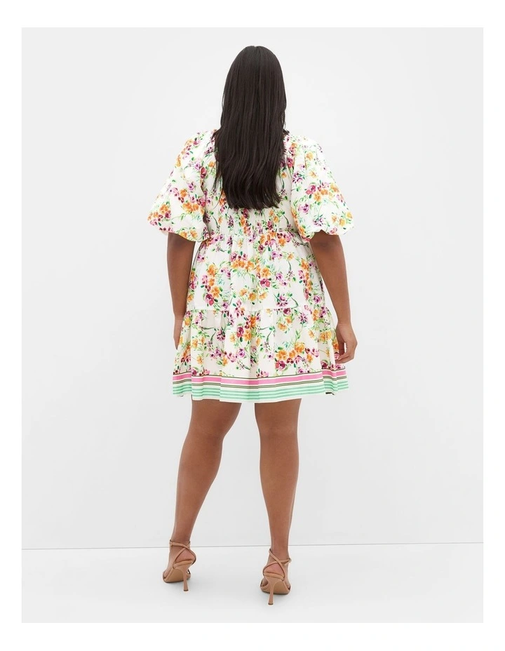 Simona Print Puff Sleeve Mini Dress in Ivory image 2