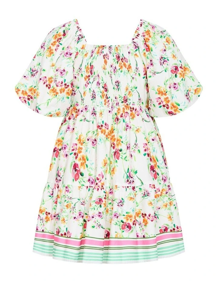 Simona Print Puff Sleeve Mini Dress in Ivory image 4