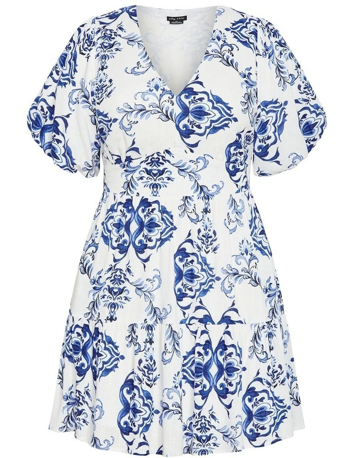 Winslow Short Sleeve Print Dress in White image 3