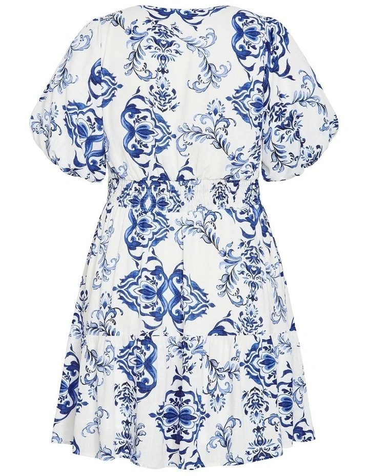 Winslow Short Sleeve Print Dress in White image 4
