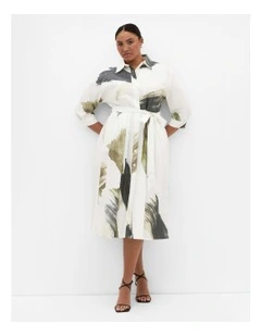 Angel Print Shirt Dress in Ivory