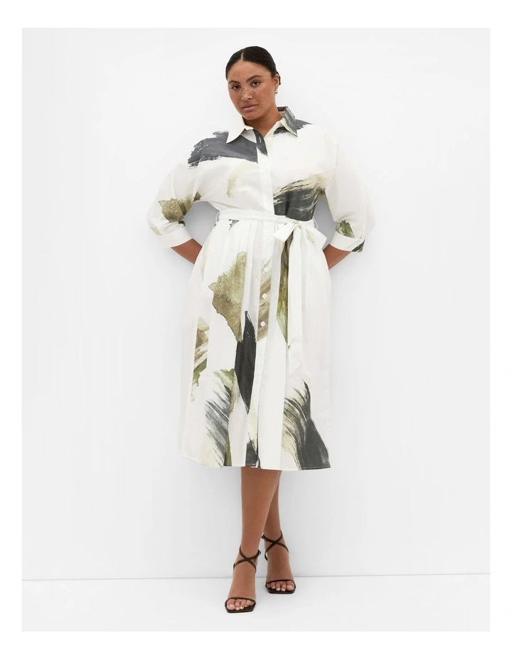 Angel Print Shirt Dress in Ivory image 1
