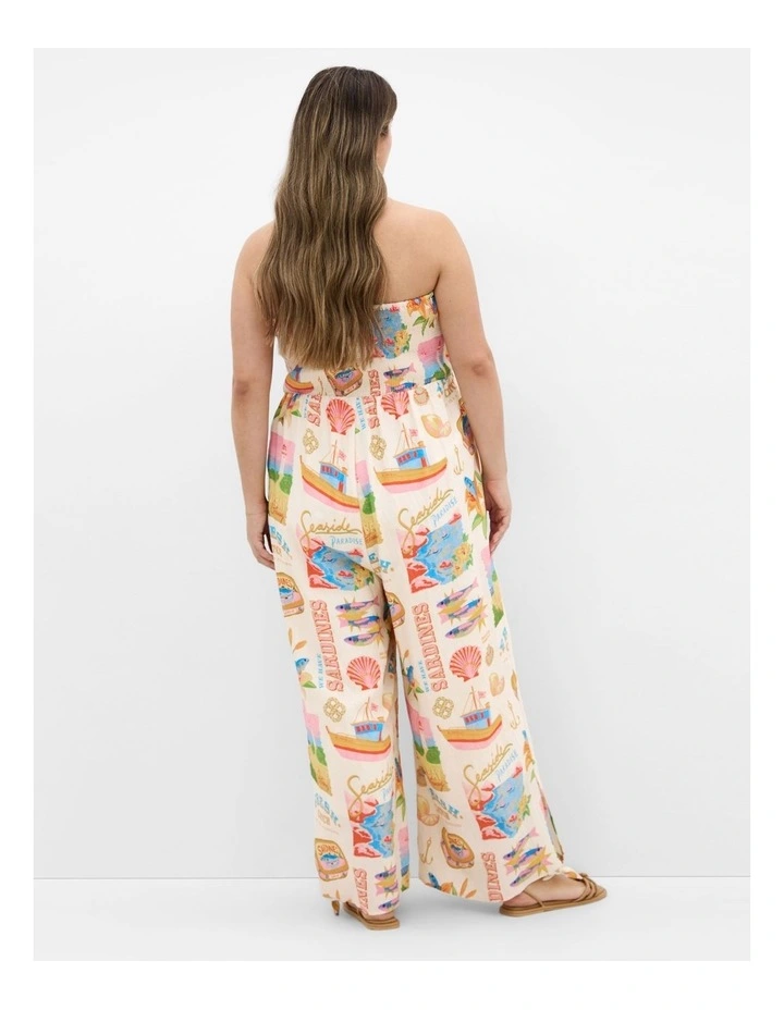 Smocked Print Jumpsuit in Cream image 2