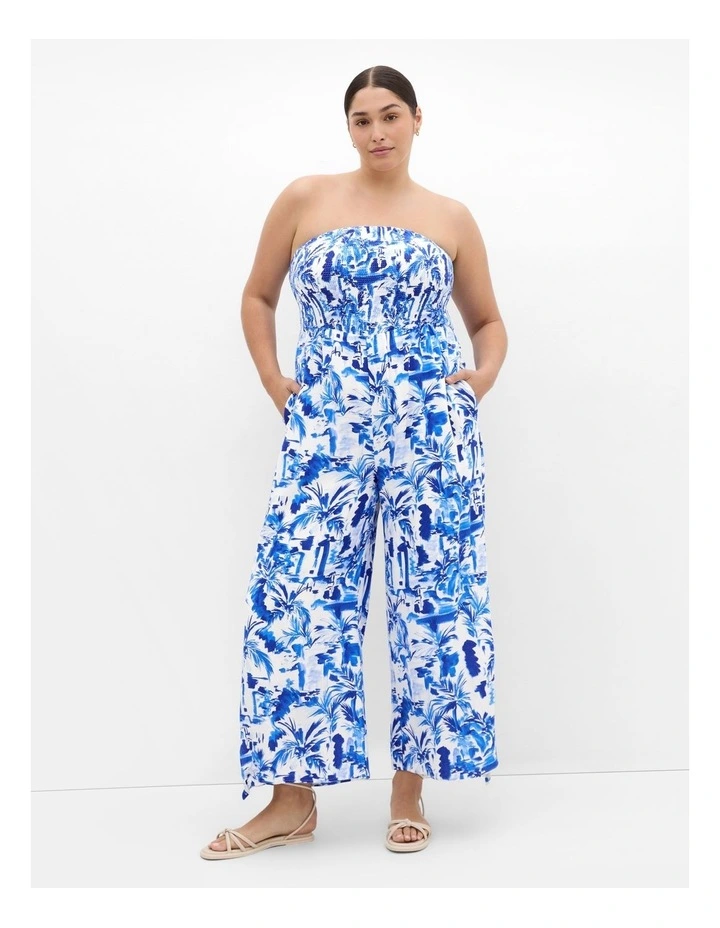 Smocked Print Jumpsuit in Ocean Blue image 1