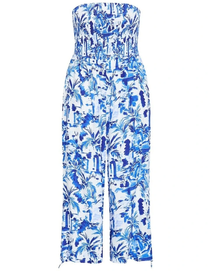 Smocked Print Jumpsuit in Ocean Blue image 3