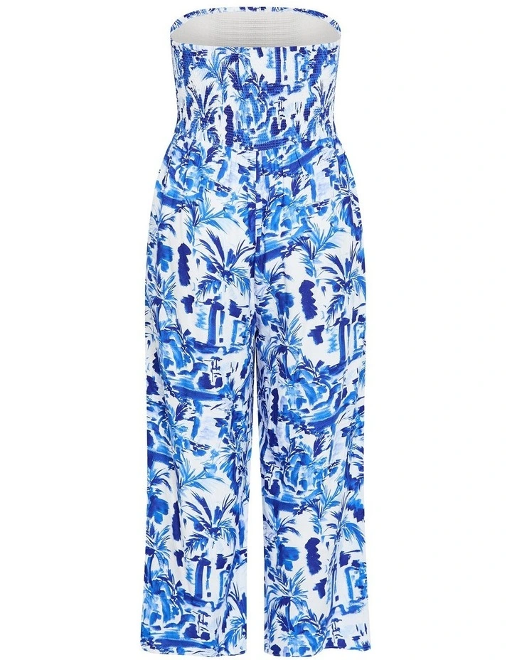 Smocked Print Jumpsuit in Ocean Blue image 4