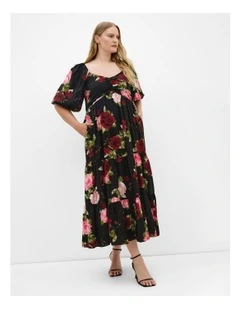 Mindy Print Maxi Dress in Black