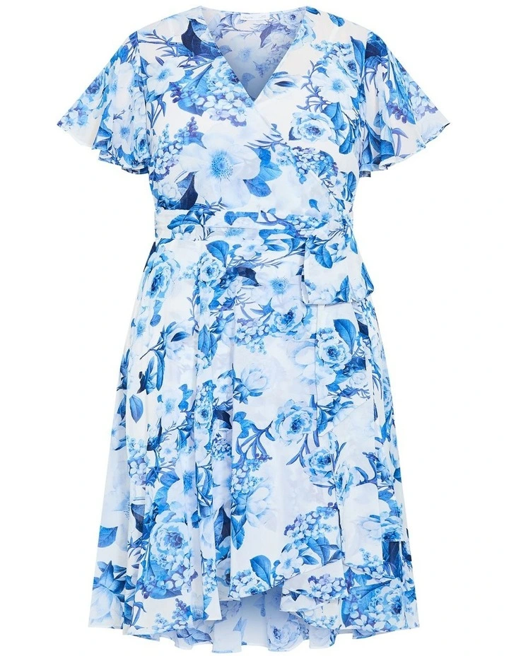 Short Sleeve Print Wrap Midi Dress in Bluebell image 3