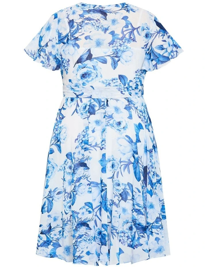 Short Sleeve Print Wrap Midi Dress in Bluebell image 4