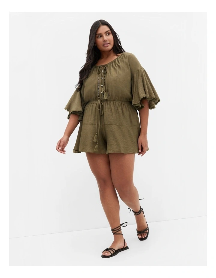 Harlow Lace Playsuit in Khaki image 1