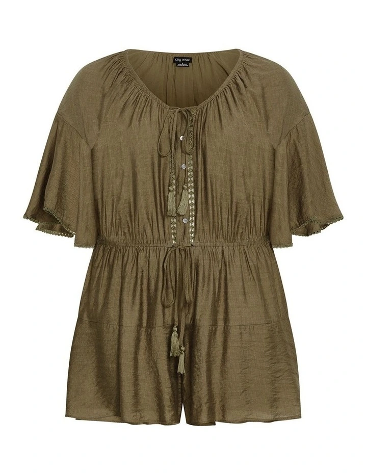 Harlow Lace Playsuit in Khaki image 3