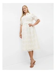 Everlee Broderie Shirt Dress in Ivory