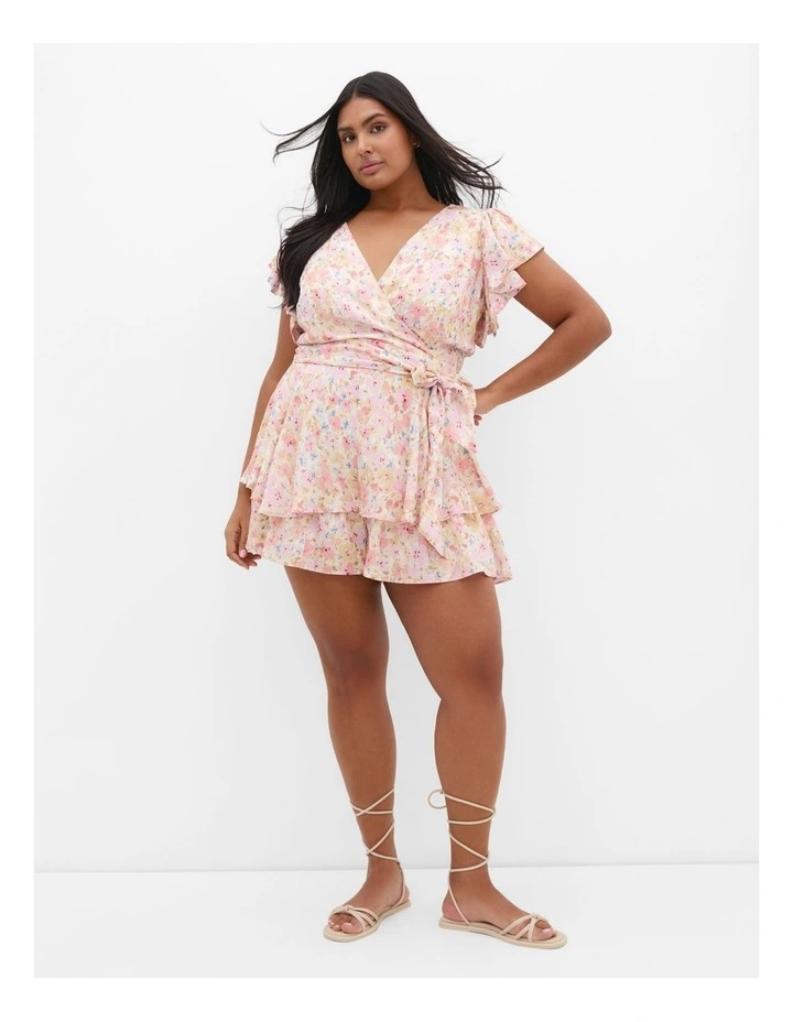 Sunny Frill Ditsy Print Playsuit in Baby Pink image 1