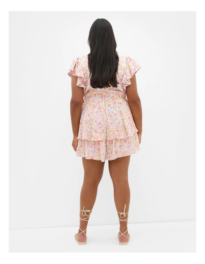 Sunny Frill Ditsy Print Playsuit in Baby Pink image 2