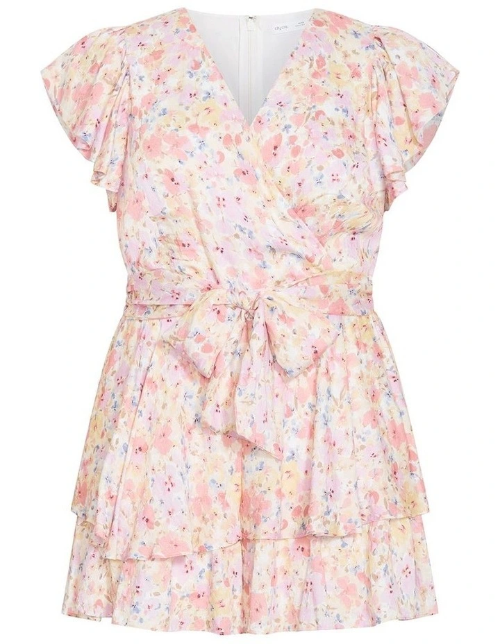 Sunny Frill Ditsy Print Playsuit in Baby Pink image 3