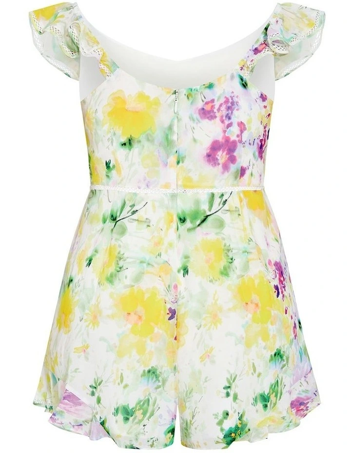 Skai Spring Print Playsuit in Light Lime image 3
