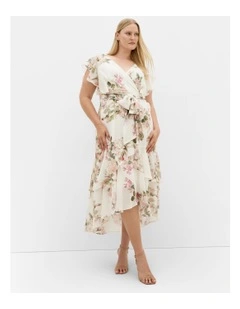 Demure Floral Midi Dress in Ivory