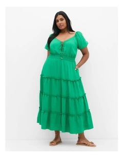 Azola Short Sleeve Midi Dress in Green