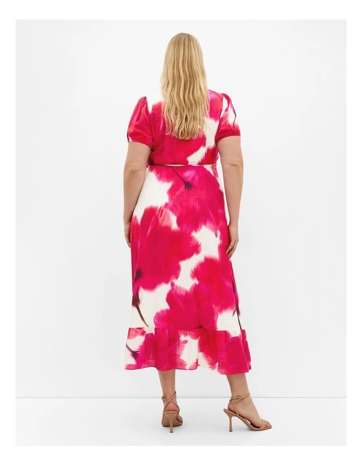 Bea Floral Wrap Midi Dress in Raspberry image 2