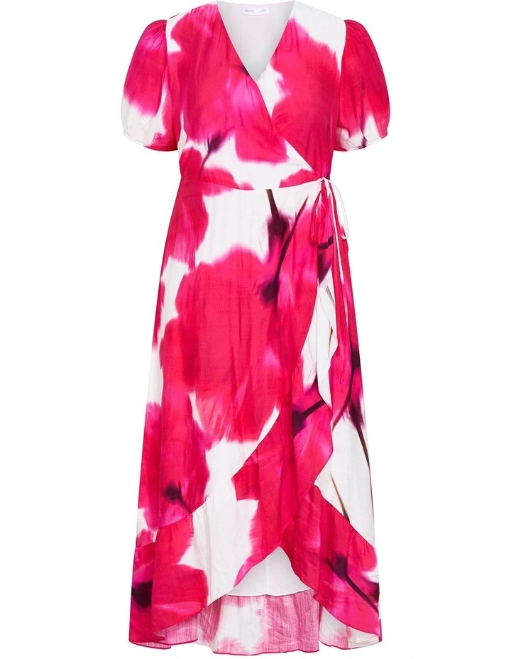 Bea Floral Wrap Midi Dress in Raspberry image 3