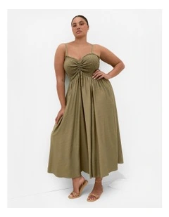 Maui Shirred Maxi Dress in Khaki
