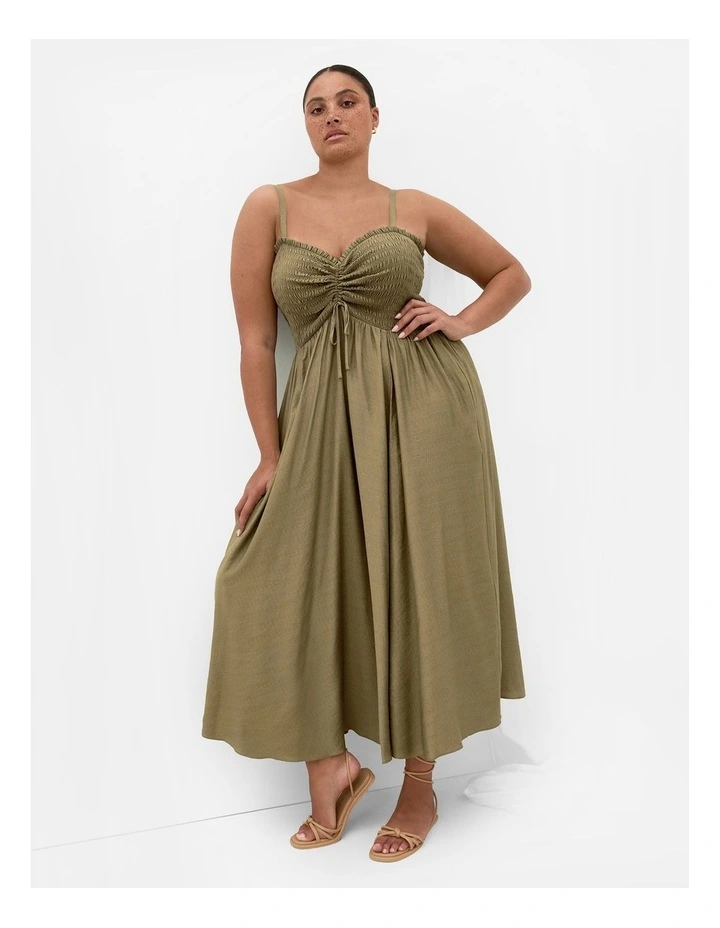 Maui Shirred Maxi Dress in Khaki image 1