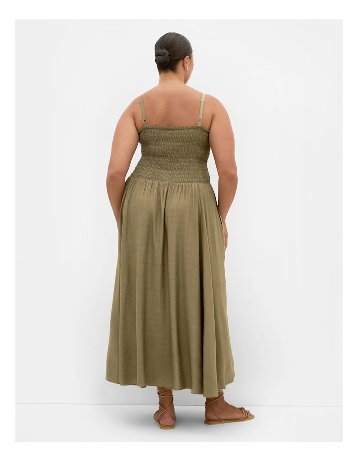 Maui Shirred Maxi Dress in Khaki image 2