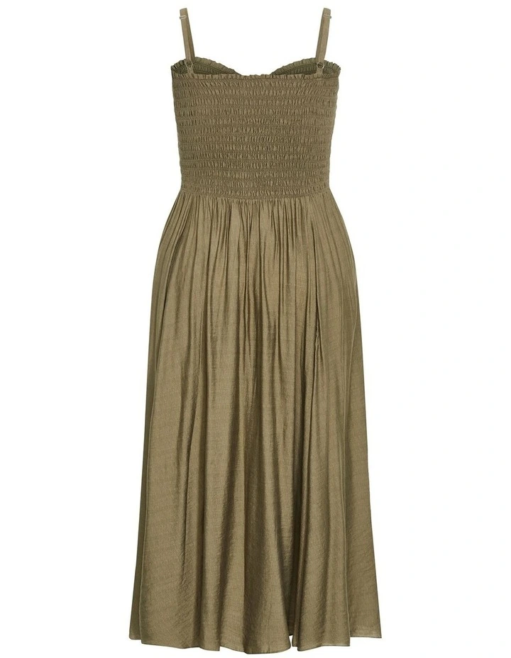 Maui Shirred Maxi Dress in Khaki image 4