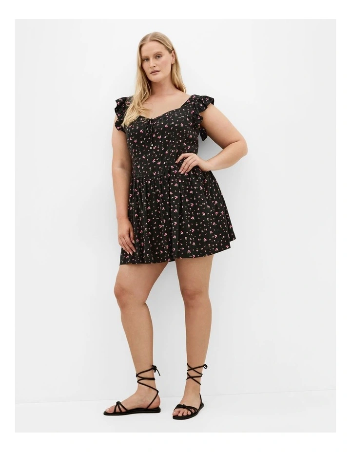 Ditsy Print Mini Dress in Black image 1