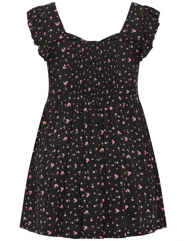 Ditsy Print Mini Dress in Black image 3