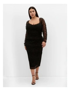 Sofie Dobby Spot Midi Dress in Black