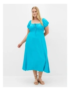 Abbigail Split Midi Dress in Azure