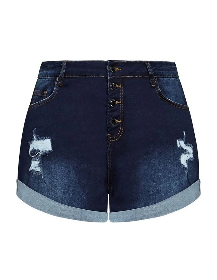 Denim Cuff Short in Dark Wash image 3